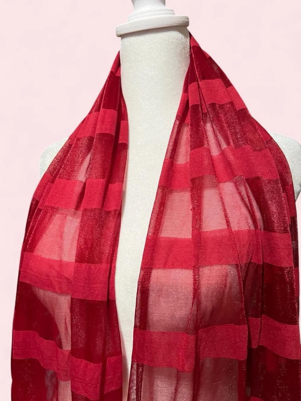 Red Lightweight Striped Fringe Scarf - Women Accessories